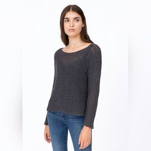 Zadig & Voltaire Blue Gray Open Loose Knit Crochet Bateau Sweater Women's Small